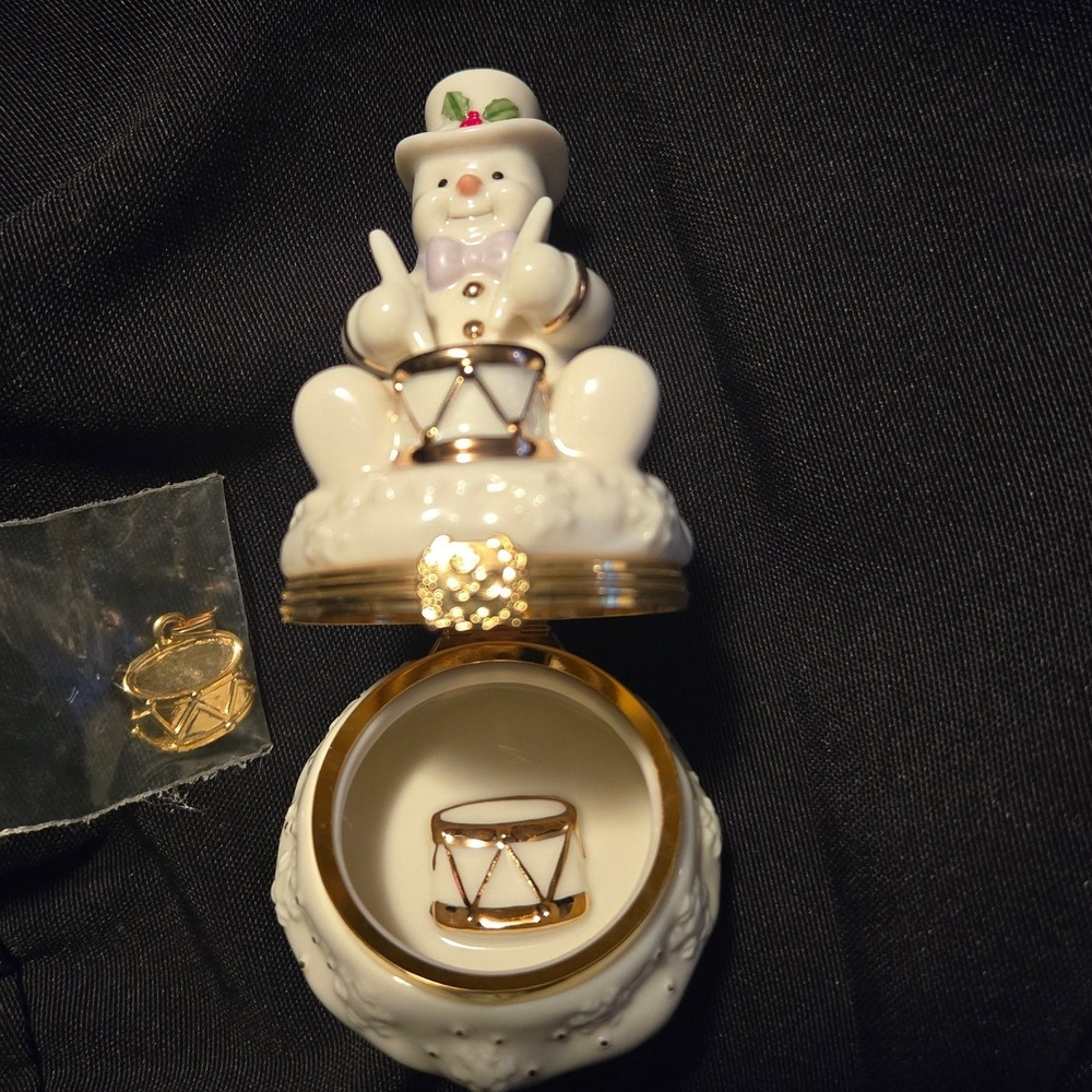 Lenox Treasures Drumming up Surprises Snowman Hinged Trinket Box with Charm